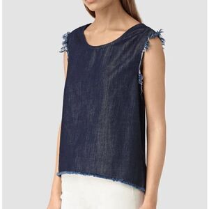 EUC AllSaints Blomm Denim Sleeveless Frayed Edge Tank Top Open Back - XS